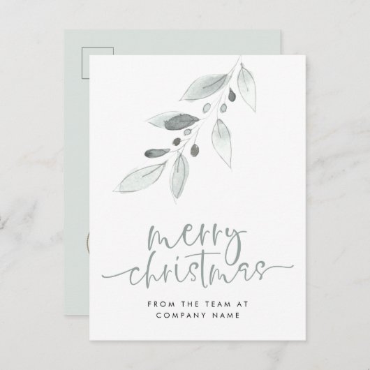 会社のロゴのミニマル葉リストのクリスマス ポストカード (正面/裏面)