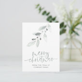 会社のロゴのミニマル葉リストのクリスマス ポストカード (スタンド正面)