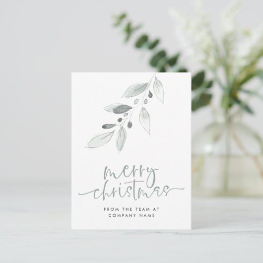 会社のロゴのミニマル葉リストのクリスマス ポストカード (スタンド正面)