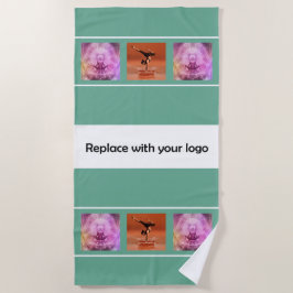 会社のロゴの写真コラージンググリーンホワイト ビーチタオル