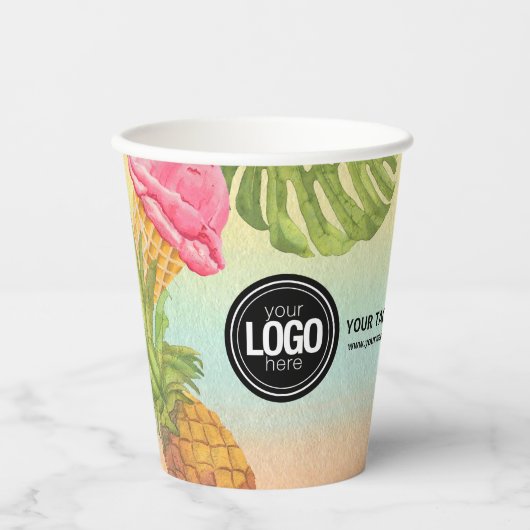 会社のロゴの水の色のアイスクリームをパーソナライズ 紙コップ (正面)