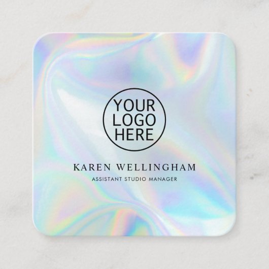 会社のロゴの虹色の追加モダン スクエア名刺 (正面)