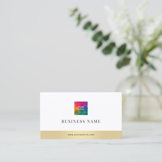 会社のロゴの追加モダン金ゴールド 名刺 (スタンド正面)