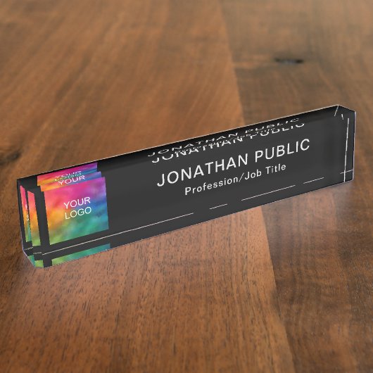 会社のロゴまたは写真はこちらカスタムテンプレート デスクネームプレート (側面)