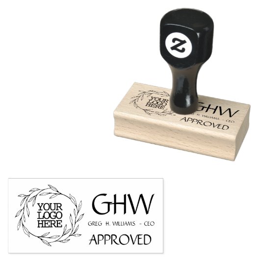 会社のロゴを承認した葉リースイニシャル ラバースタンプ (押印)