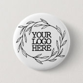 会社のロゴを追加するボタニカル葉リース 缶バッジ (正面)