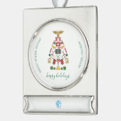 会社のロゴを追加するメディカルセンタークリスマス シルバープレートバナーオーナメント (左)
