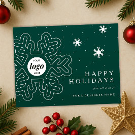 会社のロゴクリスマススノーフレークスグリーン企業の シーズンポストカード