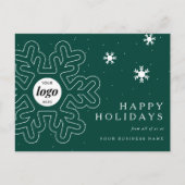 会社のロゴクリスマススノーフレークスグリーン企業の シーズンポストカード (正面)