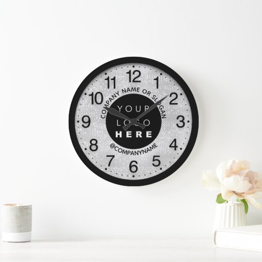 会社のロゴグレーシルバーの名前のスローガン ラージ壁時計 (ホーム)