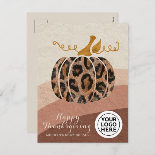 会社のロゴサンクスギビングBoho Leopard Pumpkin シーズンポストカード (正面/裏面)