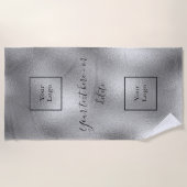 会社のロゴシルバーブラック文字事業 ビーチタオル (正面)