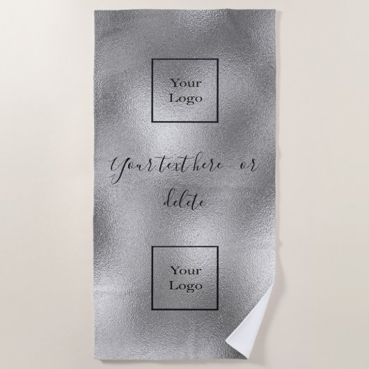 会社のロゴシルバーブラック文字事業 ビーチタオル (正面)