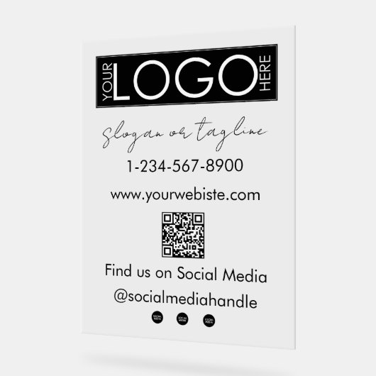 会社のロゴストアフロントQRコードソーシャルメディア アクリルサイン (傾斜)