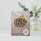 会社のロゴハッピーサンクスギビングLeopard Pumpkin シーズンポストカード (スタンド正面)