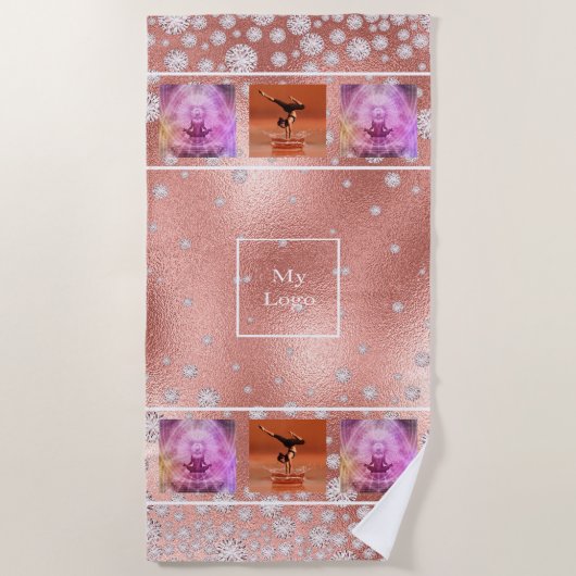 会社のロゴバラ金ゴールド写真コラージュ豪華 ビーチタオル (正面)