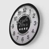 会社のロゴブラックグレー大理石名スローガン ラージ壁時計 (傾斜)