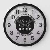 会社のロゴブラックグレー大理石名スローガン ラージ壁時計 (正面)