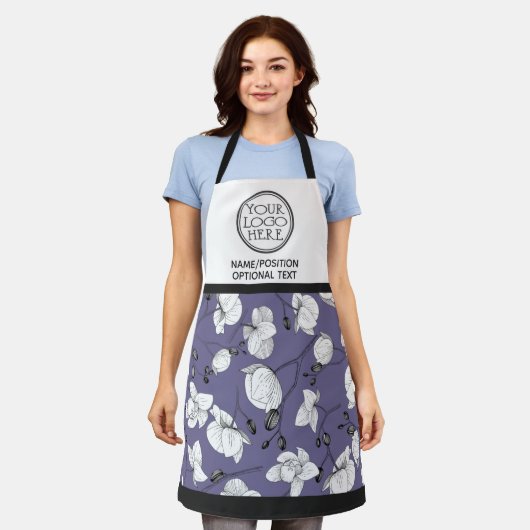 会社のロゴプロモーションオーキッドパープル エプロン (着用した状態)