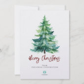 会社のロゴ付きメリークリスマスの水の色のツリー シーズンカード (正面)