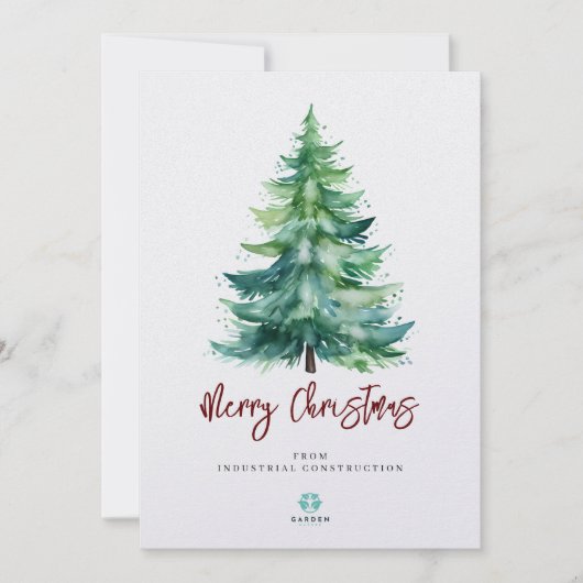 会社のロゴ付きメリークリスマスの水の色のツリー シーズンカード (正面)