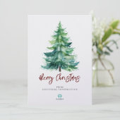 会社のロゴ付きメリークリスマスの水の色のツリー シーズンカード (スタンド正面)