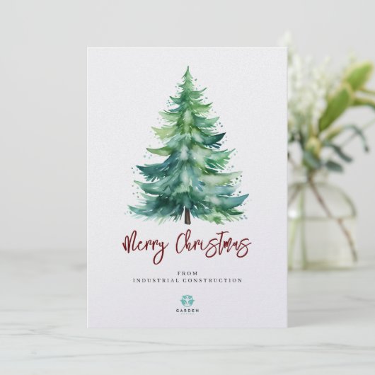 会社のロゴ付きメリークリスマスの水の色のツリー シーズンカード (スタンド正面)