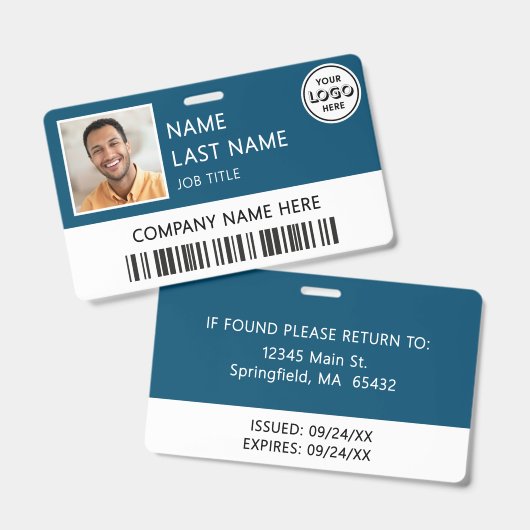 会社のロゴ入り従業員写真 ティールID バッジ (正面&裏面)