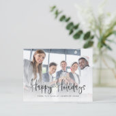会社のロゴ写真を追加ハッピーホリデースクリプト ポストカード (スタンド正面)