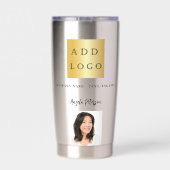会社のロゴ名の署名の写真ブランドカラー 保温保冷タンブラー (背面)