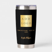 会社のロゴ名の署名ブラック金ゴールド 保温保冷タンブラー (正面)