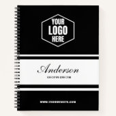 会社のロゴ名スクリプトタイトル白黒ギフト ノートブック (正面)