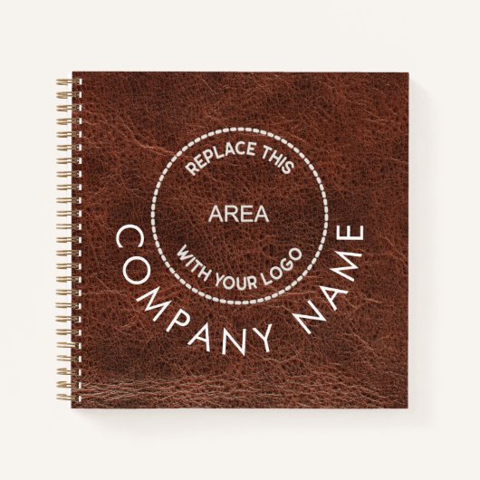 会社のロゴ名QRコードブラウンレザーフェイク ノートブック (正面)