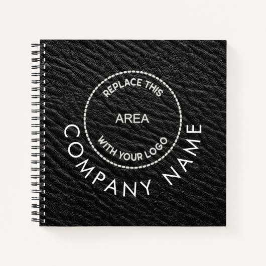 会社のロゴ名QRコードブラックレザーフェイク ノートブック (正面)