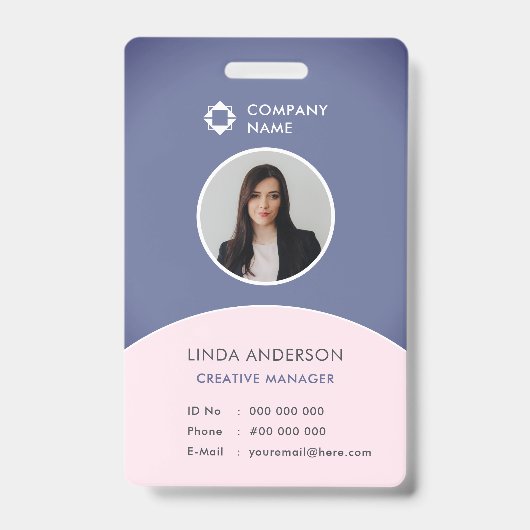 会社のロゴ従業員の写真ID青と赤面 バッジ (正面)