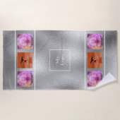 会社のロゴ銀色の写真コラージュエレガント事業 ビーチタオル (正面)