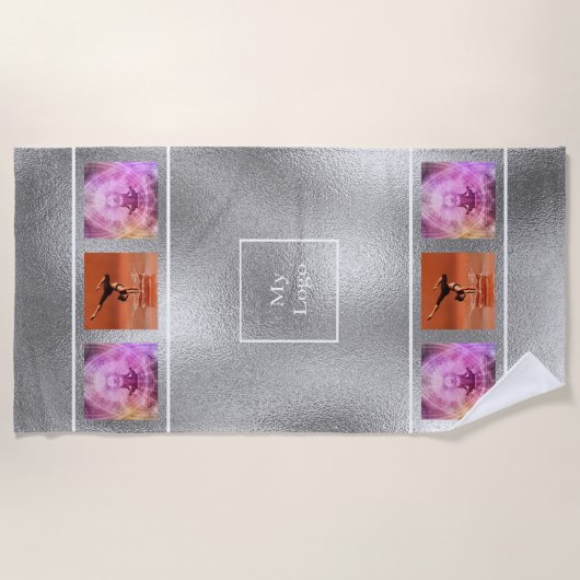 会社のロゴ銀色の写真コラージュエレガント事業 ビーチタオル (正面)