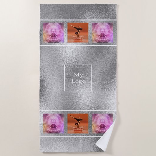 会社のロゴ銀色の写真コラージュエレガント事業 ビーチタオル (正面)