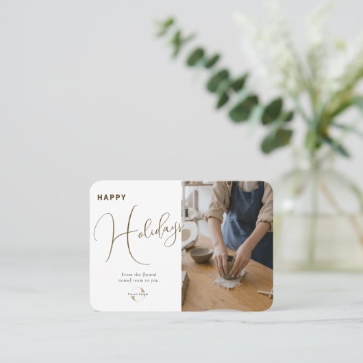 会社のロゴ、写真&グリーティングホワイトクラフトホリデイ 名刺 (スタンド正面)
