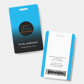 会社のロゴ（姓名付き）バーコードBa バッジ (正面＆裏面)