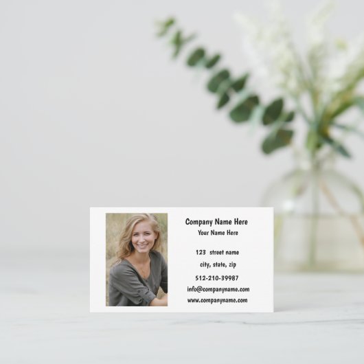 会社のロゴ、情報、および写真の白の背景 名刺 (スタンド正面)