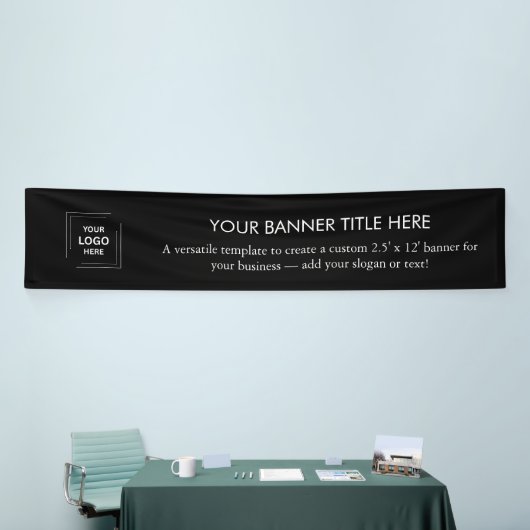 会社のロゴ | 黒モダン12'ビジネスバナー 横断幕 (トレードショー)