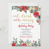 会社の休日パーティの赤色金ゴールドエレガントフローラ 招待状 (正面)