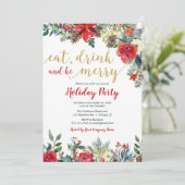 会社の休日パーティの赤色金ゴールドエレガントフローラ 招待状 (スタンド正面)