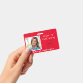 会社の写真の赤いロゴ名 バッジ (手持ち)