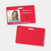 会社の写真の赤いロゴ名 バッジ (正面＆裏面)