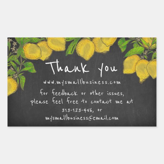 会社の情報感謝していを黒板レモン 長方形シール (正面)