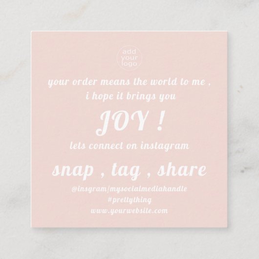 会社の感謝してい挿入カードのロゴ スクエア名刺 (裏面)