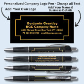 会社の詳細名、金ゴールドオレンジの文字、Black、 ボールペン