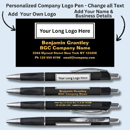 会社の詳細、金ゴールドオレンジ文字オンブラック ボールペン